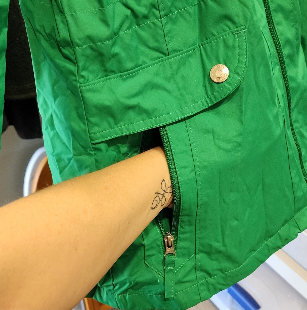 Green Hooded Women's Rain Jacket - Picture 5 of 11